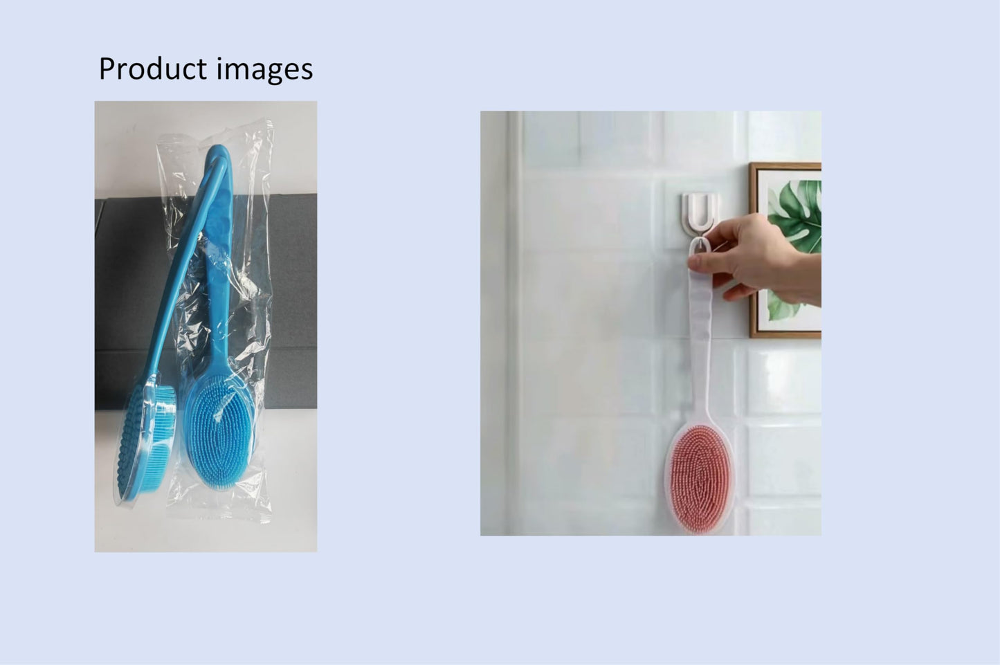 12.5inch Silicone Back Scrubber for Shower 2pcs（Blue）,Exfoliating Shower Brush,Double Sided for Exfoliating and Massage，Long Handle Back Scrubber for Men and Women(2 Brushes)