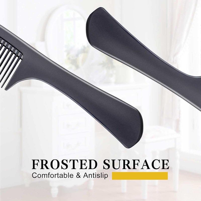 Premium Black Carbon Fiber Hair Comb Set - 4 Professional Combs for Teasing & Parting | All Hair Types