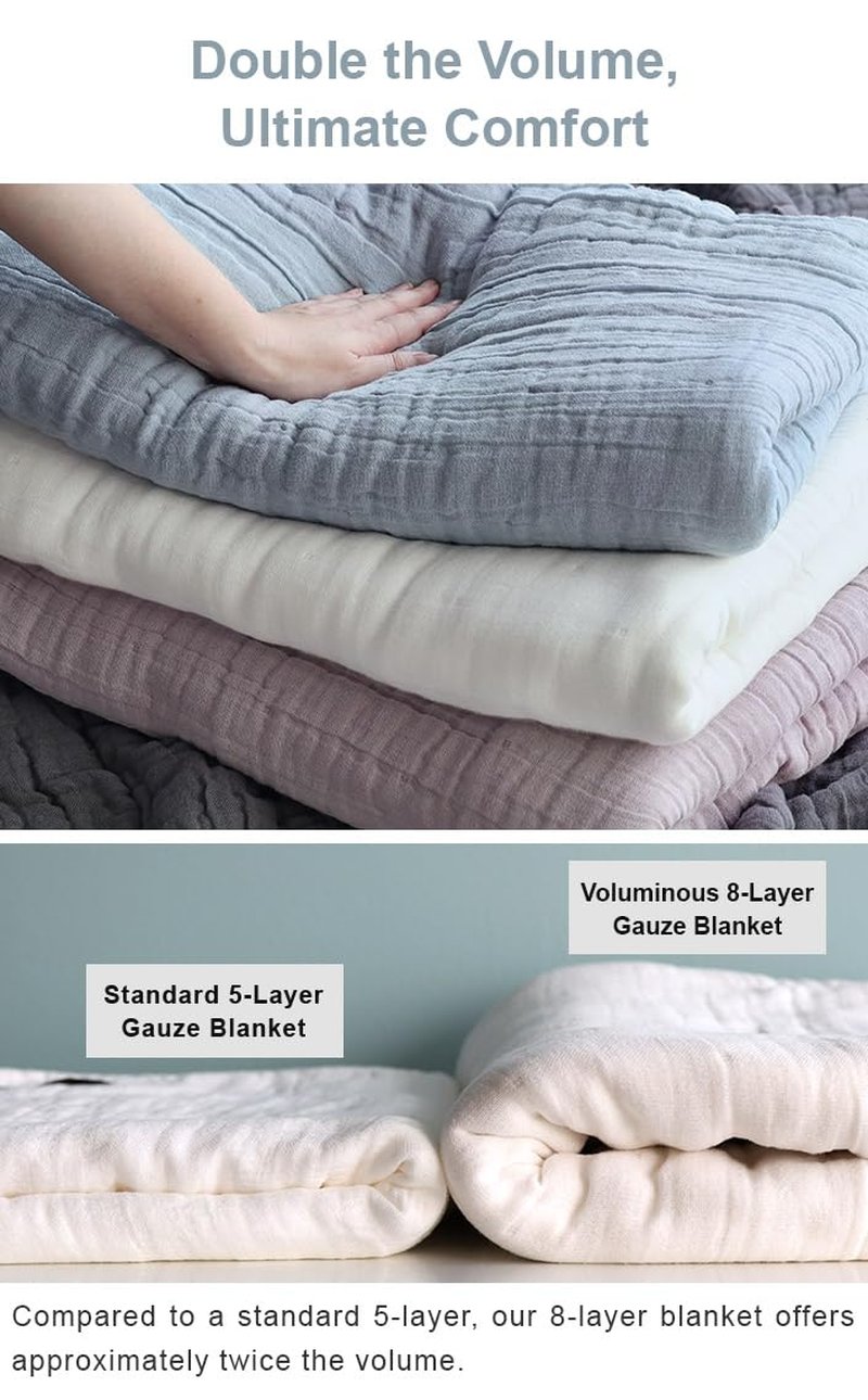 HIORIE Japanese Blanket, 8-Layered Gauze Twin Size, 100% Cotton, Lightweight Soft Breathable Blanket, All Season, Machine Washable, Beige, 58x79inches