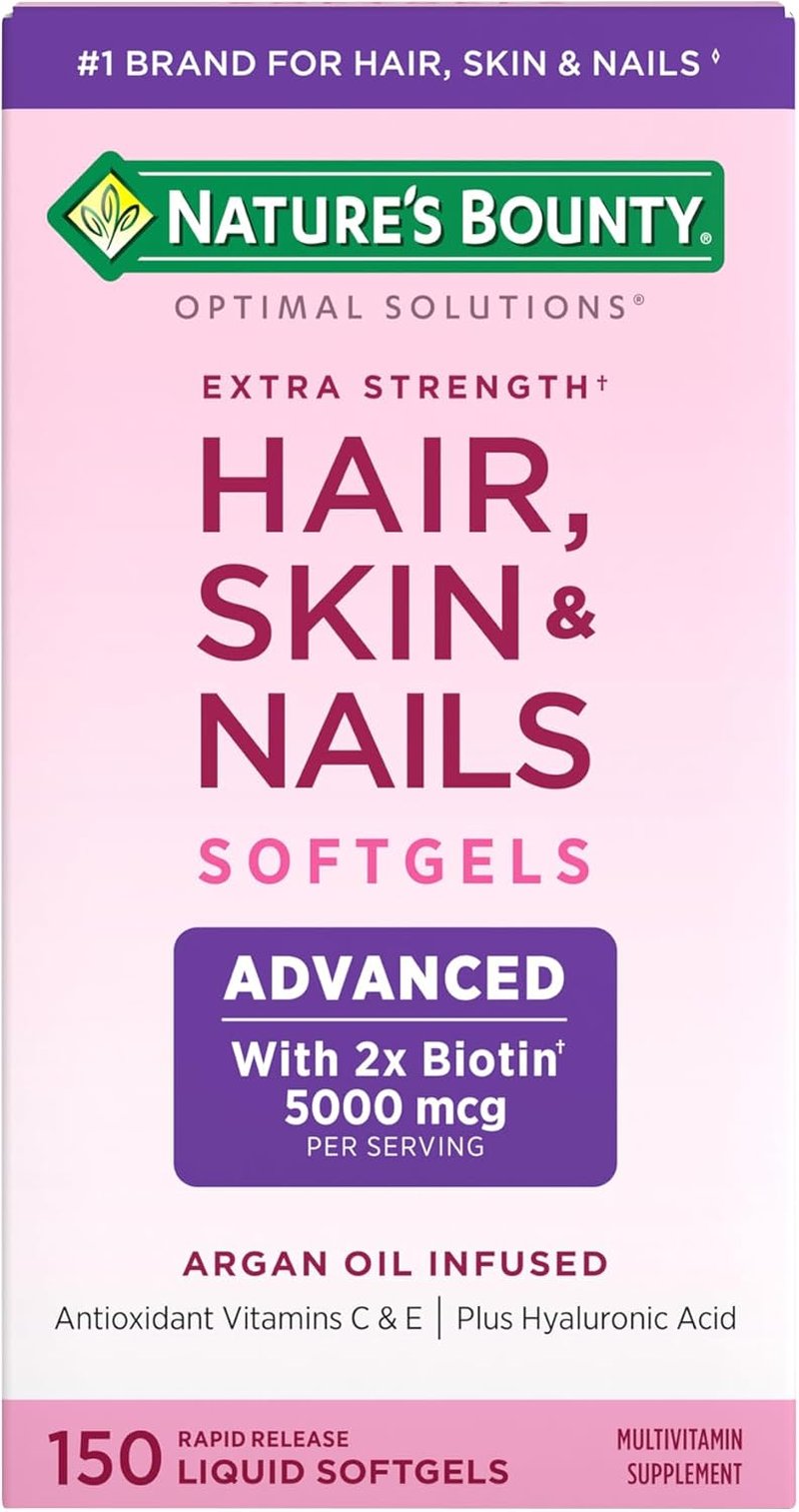 Nature's Bounty Advanced Hair, Skin & Nails - Argan-Infused Vitamin Supplement with Biotin & Hyaluronic Acid | 150 Softgels