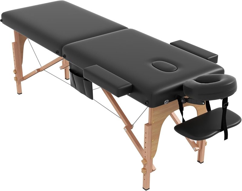 Civama Massage Table - Portable 2-Section Foldable Bed | Lightweight, Height Adjustable, Black with Carrying Bag