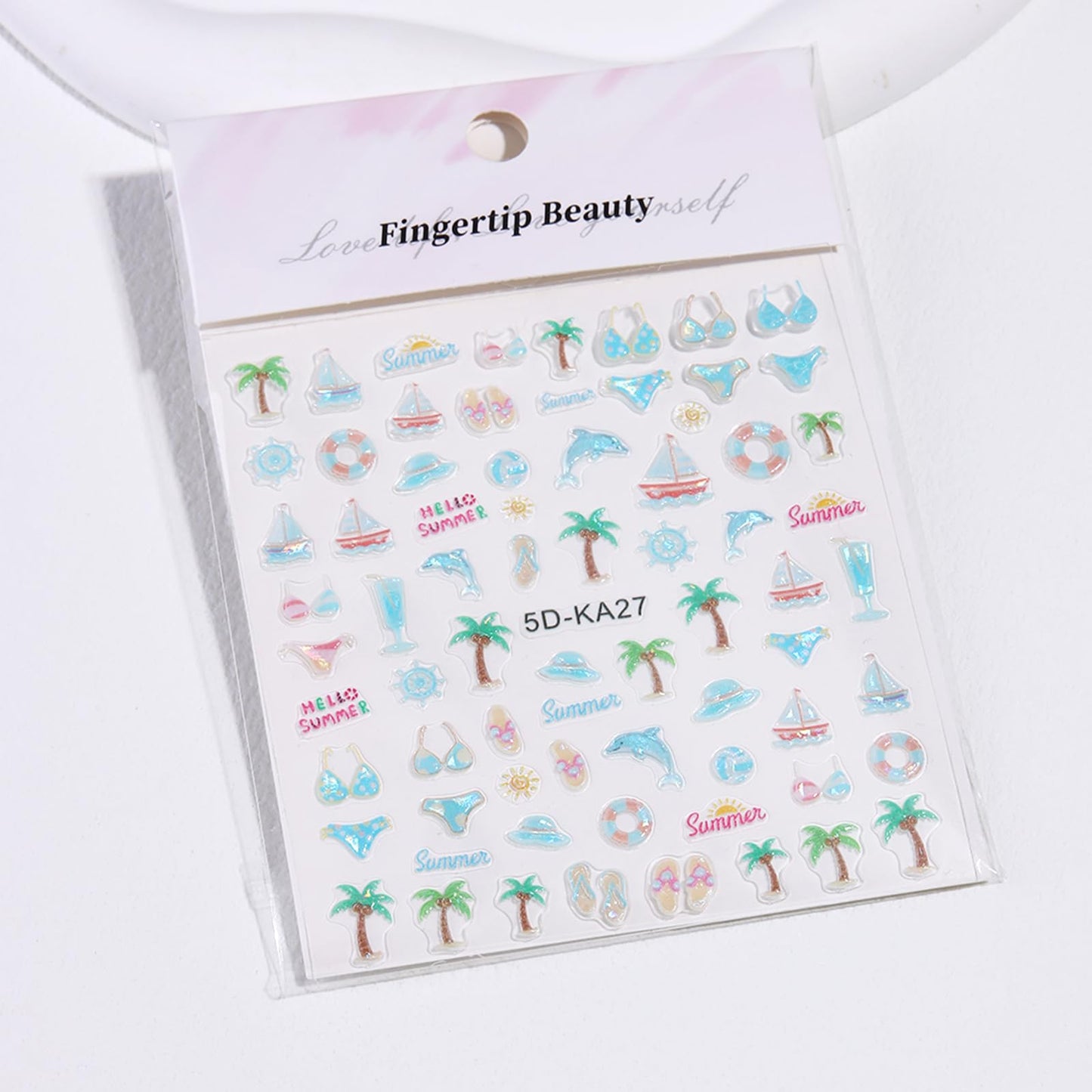 Summer Nail Stickers 5D Embossed Ocean Nail Decals Beach Nail Art Stickers 2PCS Blue Wave Fish Palm Tree Sailboat Design Adhesive Nail Art Supplies for Women Tropical Style Nail Decor