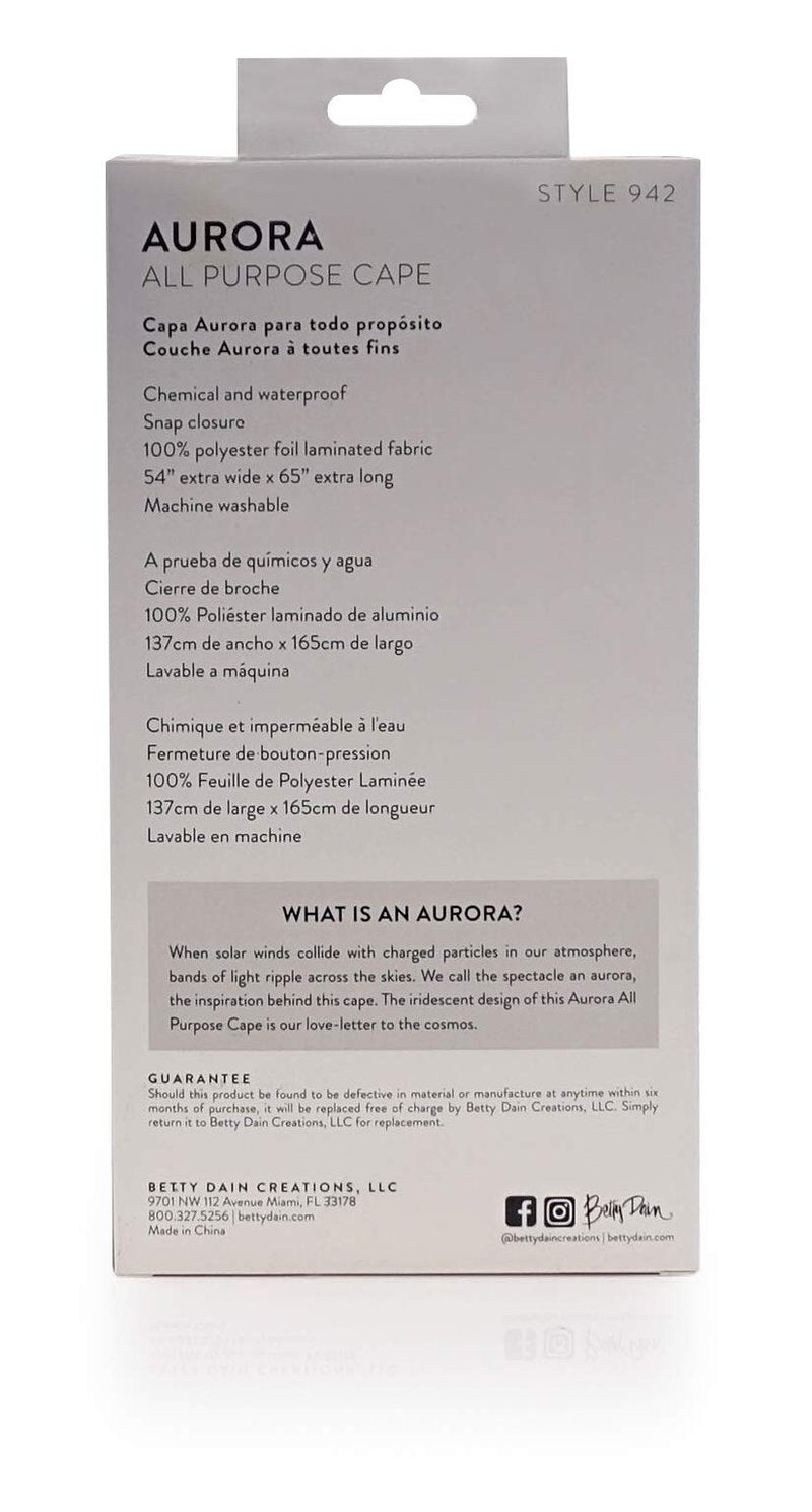 Betty Dain The Aurora Collection All Purpose Cape, 54" W x 65" L, Water & Chemical Proof, Machine Washable, Adjustable Snap Closure, Matches Other The Aurora Collection Products, Holographic Design
