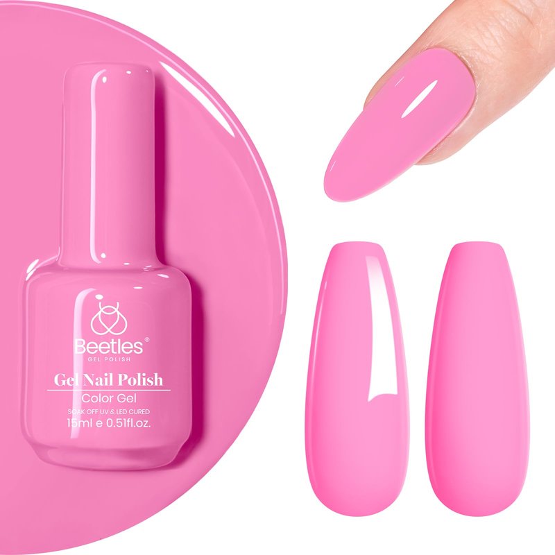 Beetles Pink Gel Polish - Bright Summer 15ML/0.51Fl Oz, Light Pink Gel Nail Polish, Soak Off UV LED Lamp Nail Art, Long-Lasting Manicure Salon DIY Home Summer Nails