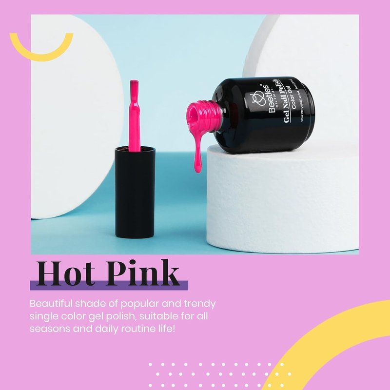 Beetles Pink Gel Nail Polish - Hot Pink Neon UV Gel for Long-Lasting Manicure | 15ML/0.51Fl Oz