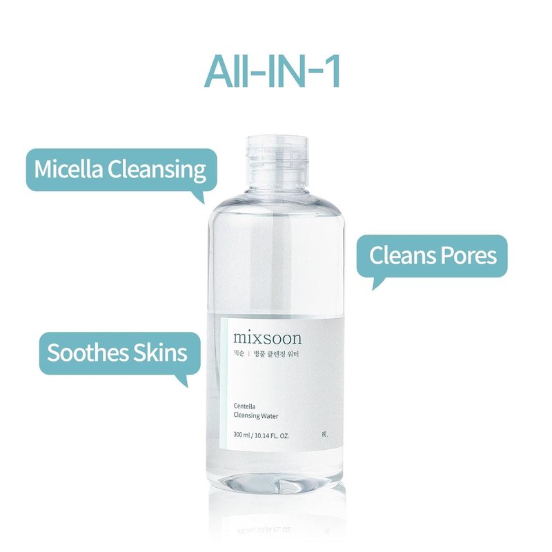 Mixsoon Centella Cleansing Water - 10.14 fl oz | Gentle Face Cleanser for Sensitive Skin with Aloe Vera