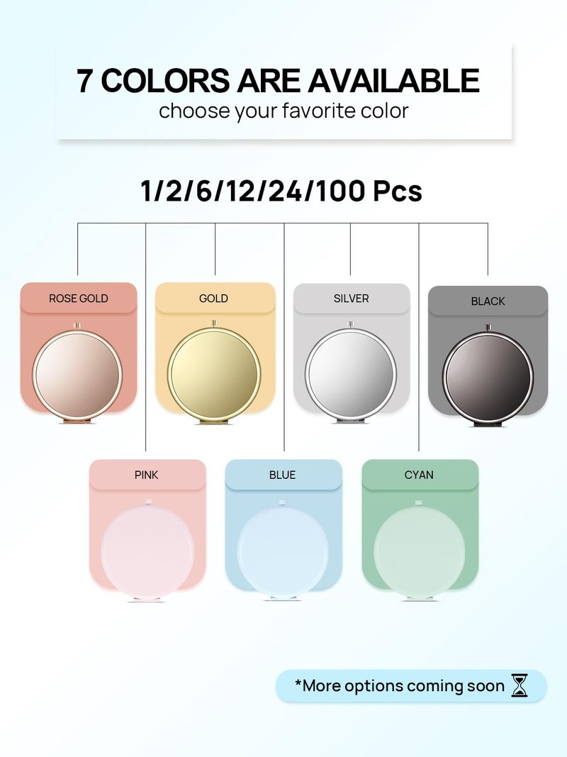 Getinbulk Compact Mirror for Purse, Double-Sided 1X/2X Magnifying Metal Pocket Makeup Mirrors(Round, Light Blue)