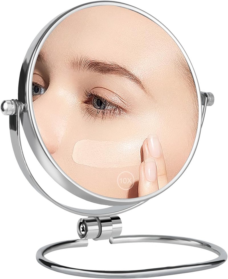 Portable Travel Makeup Mirror - 6" Double-Sided Folding Vanity Mirror with 1X/10X Magnification | Handheld & Wall Hanging for Shaving, Camping, and Travel