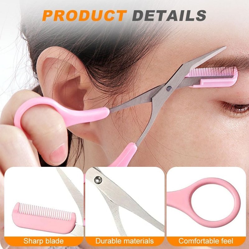 Eyebrow Trimmer Scissor, Non-Slip Stainless Steel Professional Eyebrow Trimmer 2 in 1 Eyebrow Scissors with Comb, Eyebrow Cutter Hair Removal Eyebrow Scissors Makeup Tool for Men Women (Black)