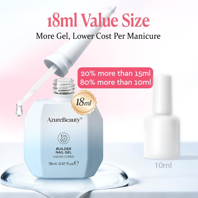 AzureBeauty Builder Gel for Nails, 18ml 7-in-1 Jelly Peach Self-Leveling Nail Strengthener for beginners, UV/LED Soak Off Builder Gel for Apex, Extension, Overlay & Rhinestone, Base & Top Coat Needed