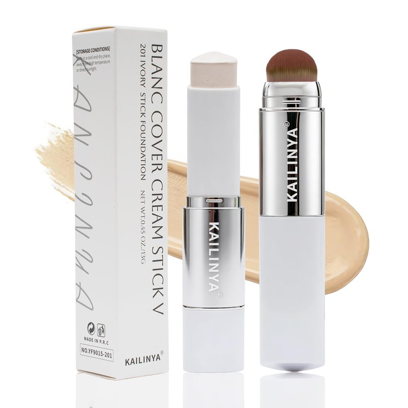 Korean Color Changing Foundation Stick with Brush for Lumine Skin, 2-in-1 Waterproof & Long-Lasting Hydrating Makeup, Dual-Ended Foundation & Concealer Stick, (201)