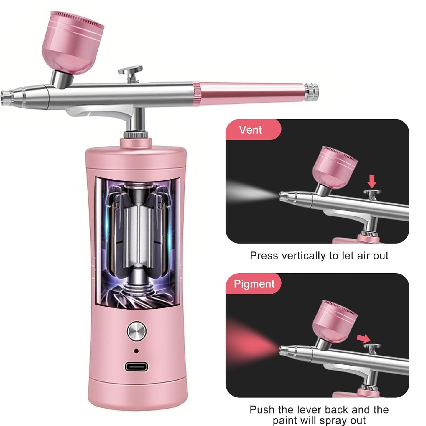 ZPSHYD Airbrush Kit - Portable Wireless Air Brush with Compressor for Nail Art & Makeup (Pink)