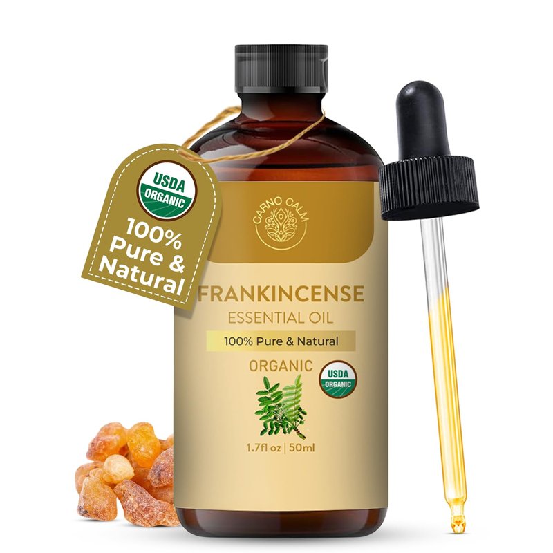 Carno Calm Frankincense Essential Oil | USDA Certified Organic Frankincense Oil | Woody and Earthy Aroma |1.7 fl. Oz