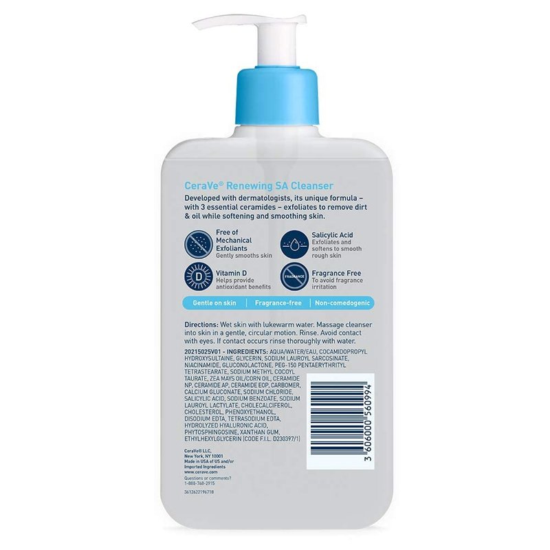 CeraVe Renewing Salicylic Acid Cleanser - Gentle BHA Exfoliating Face Wash with Hyaluronic Acid & Niacinamide | 16 Ounce