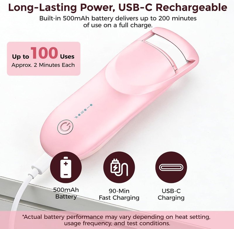 Skiennix Heated Eyelash Curler - Safe Anti-Burn Design with Upgraded Silicone Pad | 24H Natural C-Curl, USB-C Rechargeable