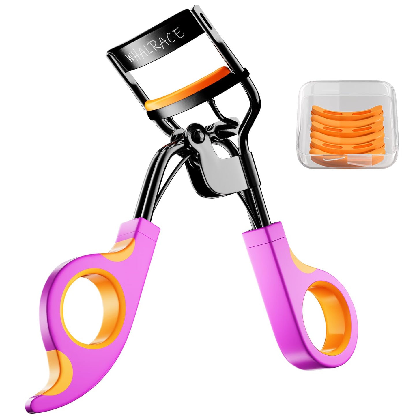 Whalrace Eyelash Curlers with 6PCS Extra Replacement Pads, Premium Quality Eye Lash Curler, Superior Curling Effect, Easy to Hold and Use, Valentine's Day Gift for Her - Orange Purple Handle