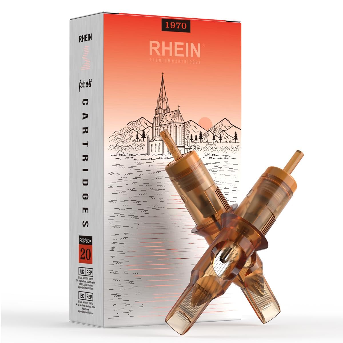 RHEIN Tattoo Cartridge Needles 20pcs 25RM #10 Bugpin 25 Round Magnum Needle Diameter 0.3mm, 3.5mm M-Taper for Tattoo Artists & Beginners Closed Tips EN02-20-CF1025RM