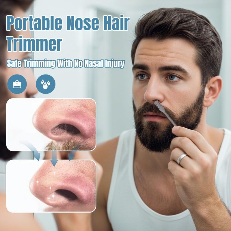Nasal Hair Cutter - 2-in-1 Double-Sided Nose Trimmer Tool for Men & Women | 360° Nostril Hair Remover with Soft Cleaning Brush (3 Pcs)