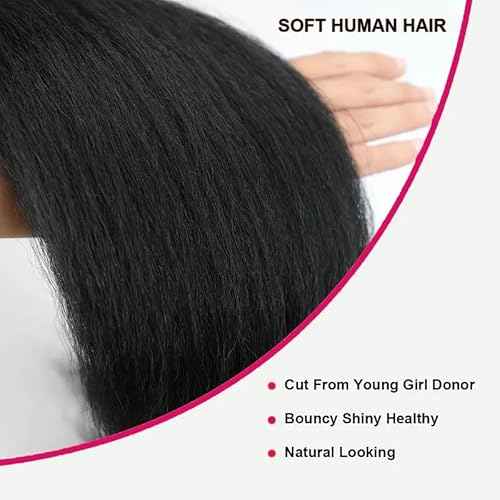 Kinky Straight Bundles 18 20 22 Inch 3 Bundles Kinky Straight Human Hair Bundles 12A 100% Unprocessed Brazilian Virgin Yaki Straight Bundles Hair Extension For Women Black Color