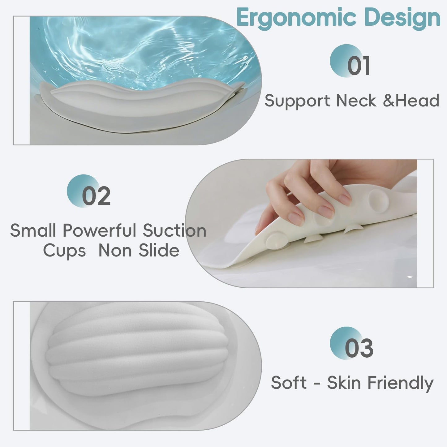 Sfirey Small Bath Tub Neck Pillow, TPE Waterproof Suction Cups Bathtub Neck Pillow & Cushion, Ultra Thin, Lightweight Quick Drying Bath Accessories Spa Gifts for Women,White (13x9.6x1.6 Inch)