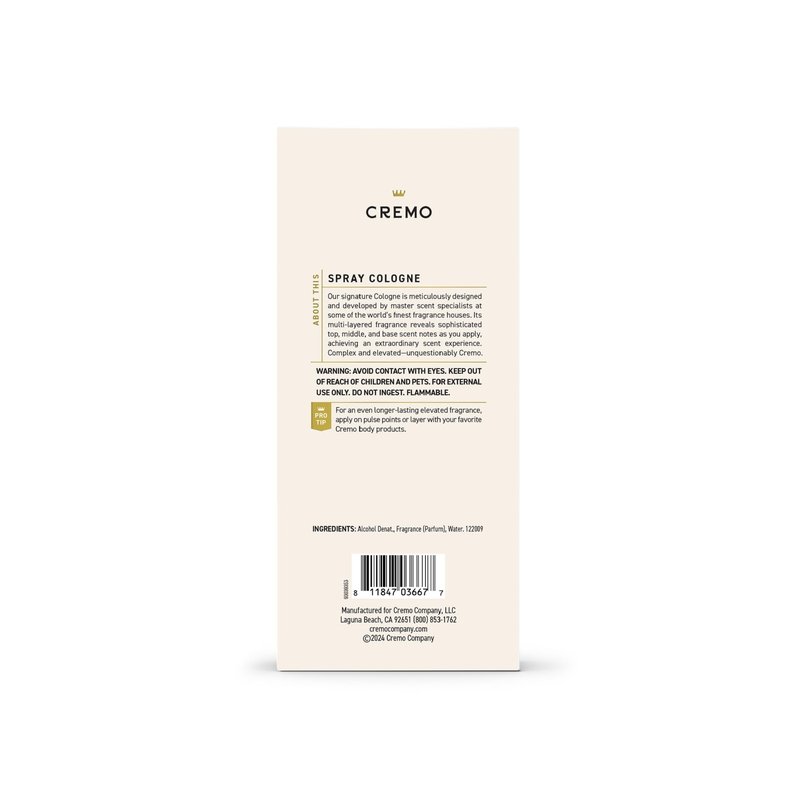 Cremo Cologne For Men - Italian Bergamot Mens Cologne Spray, A Combination of Italian Bergamot, Neroli Blossom, and Fresh Vetiver, Multi-Layered Signature Men's Fragrances, 3.4 Fl Oz