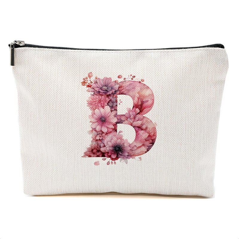 DHKG Initial Makeup Bag Personalized Cosmetic Bag Monogrammed Gifts for Women Girl Bride Teacher Travel Organizer Zipper Pouch Teacher Gifts Mothers Day Birthday Bridal Shower Gifts, Pink Letter B