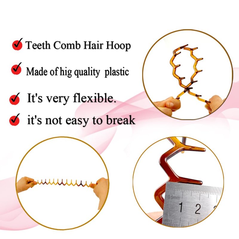 KALIYOTO Zig Zag Headbands, Recycled Plastic Wavy Hair Band with Teeth, Headbands for Women and Men, Classic 90s Hair Accessories, (1 Black Color+1 Brown)