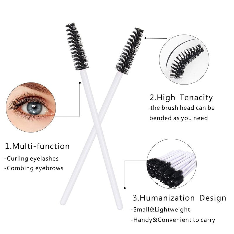 300 Pack Eyelash Mascara Wands Disposable Lash Brushes for Extensions Makeup Brush Applicators Tool Kit, White/Black