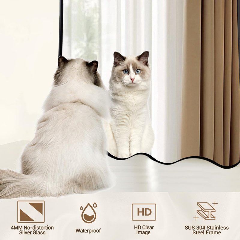 ANDY STAR 24x36 Wavy Rectangle Bathroom Mirror, Matte Black Scalloped Mirror with Curved Design, Irregular Wall Mirror for Vanity, Powder Room, Stainless Steel Frame, Anti-Rust