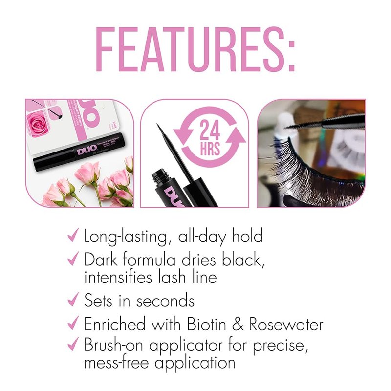 DUO Eyelash Glue - Rosewater & Biotin Strip Lash Adhesive with Eyeliner Effect, Dark Tone, 0.18 oz