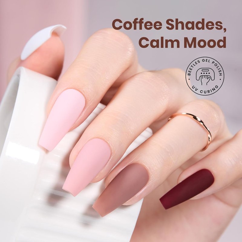 Beetles Nude Gel Polish Set - 6 Colors Neutral Pink & Brown | 15ML Soak Off UV LED Nail Kit for Long-Lasting Glossy Finish