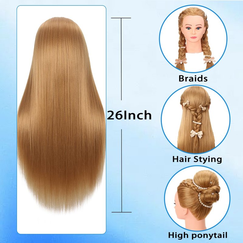 Human Hair Mannequin Head for Braiding - 22 Inch Straight Doll Head with Stand for Cosmetology & Hairdressing
