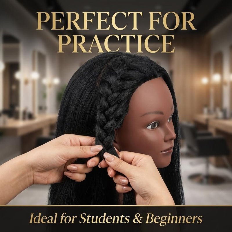 16 Inch 100% Real Hair Mannequin Head for Kids Braiding, Practice Training Doll Head for Hairstyle Styling Braiding Cosmetology (black-16)