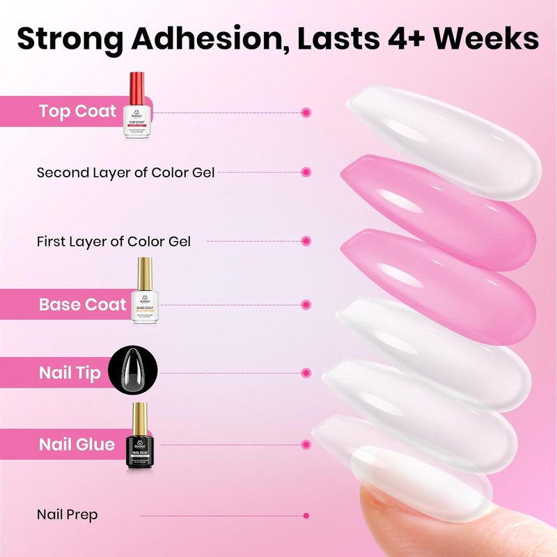 Beetles Gel Nail Kit - Medium Almond 288pcs | HEMA-Free Nail Glue, Top Coat & Base Gel Set for DIY Extensions