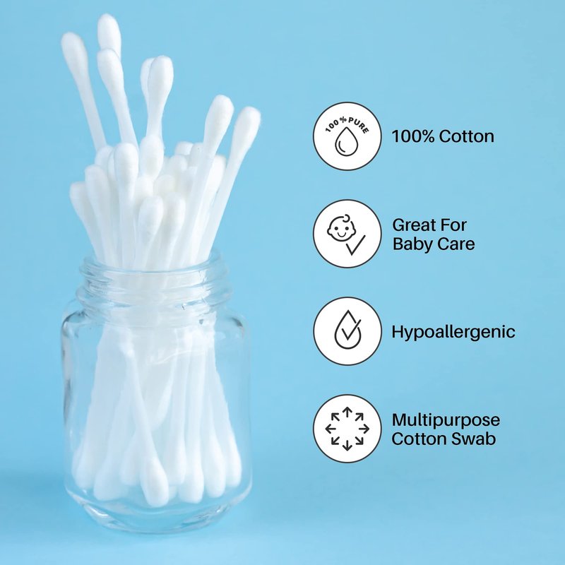 R-NEU 500 Cotton Swabs, Doubled Tipped, Sterilized, 100% Pure Cotton Qtips for Cleaning, Home, Makeup, Pet and Baby Care, Random Color (500 Count)