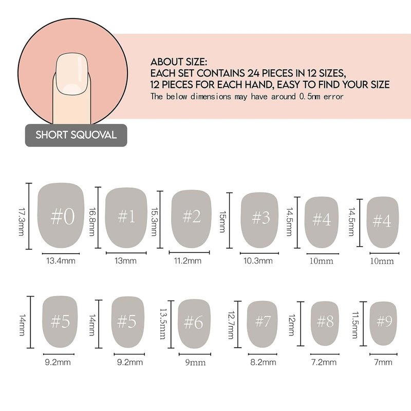 GLAMERMAID Press-On Nails - Light Nude Pink Short Squoval | Reusable Glossy Acrylic False Nails for Women