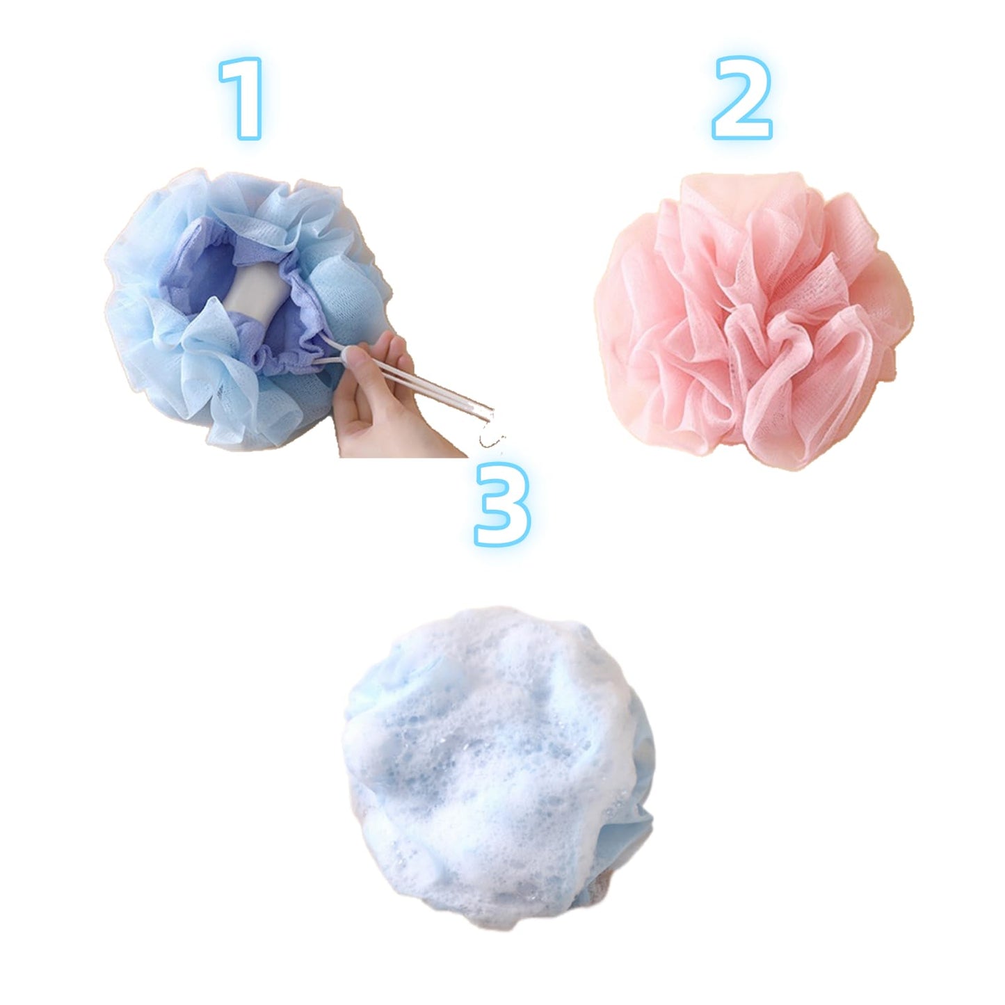 2 Pcs Soap Bar Loofah, 2 in 1 Holds Bar Soap Loofah Washcloth with Drawstring Reusable Luffa Mesh Bath Ball Remove Cuticle Gentle Cleansing Clean and Smooth Skin Suitable for Bath Shower (Pink+Blue)