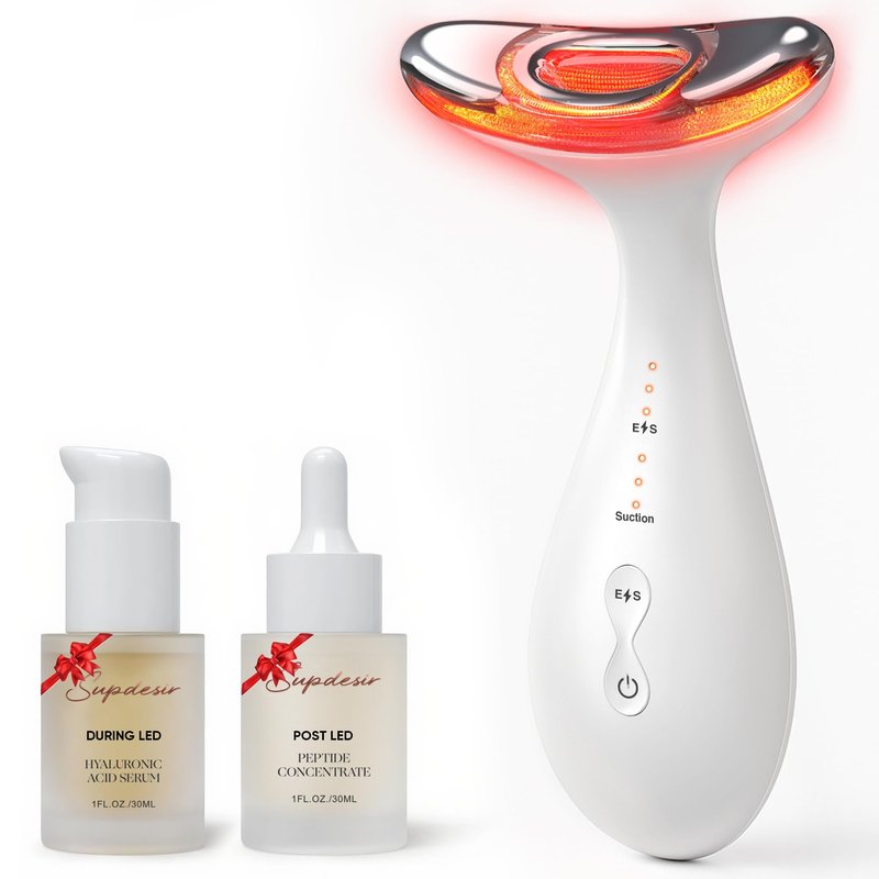3-in-1 for Aurora Red Light for Face & Neck Beauty Massager, with Suction, Vibration, Heat, 3 Light Therapies for Skin Glow, Face Lift, Neck Firm, White