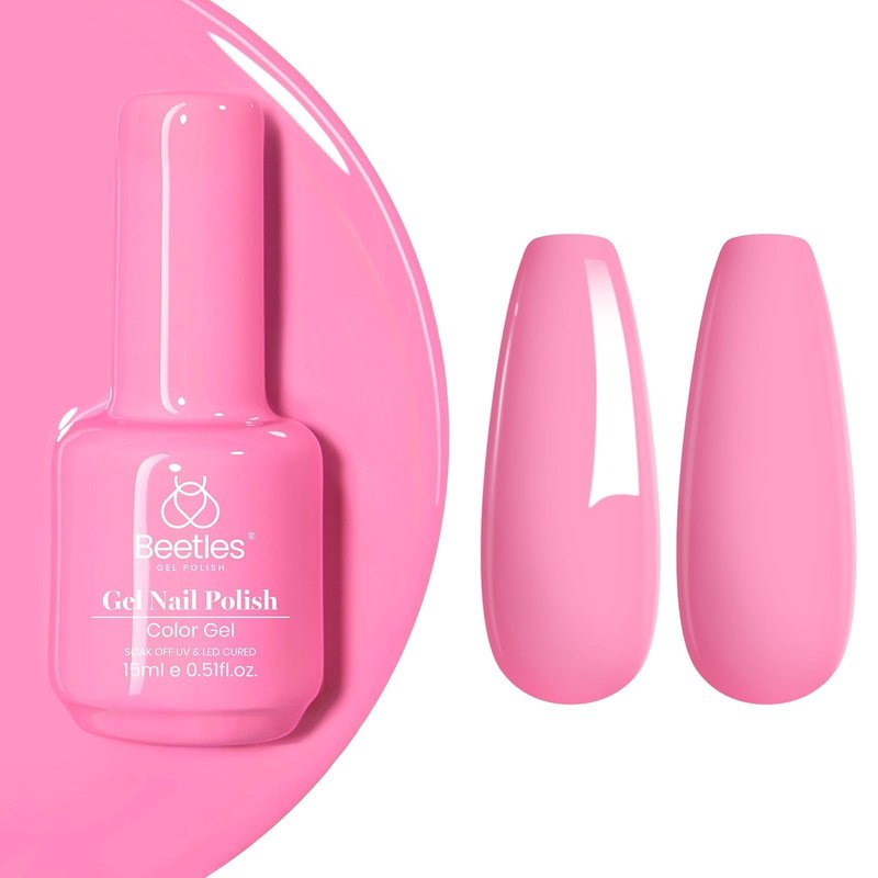 Beetles Pink Gel Polish - Flamingo Feather 15ML/0.51Fl Oz, Light Pink Gel Nail Polish, Soak Off UV LED Lamp Nail Art, Long-Lasting Manicure Salon DIY Home Summer Nails