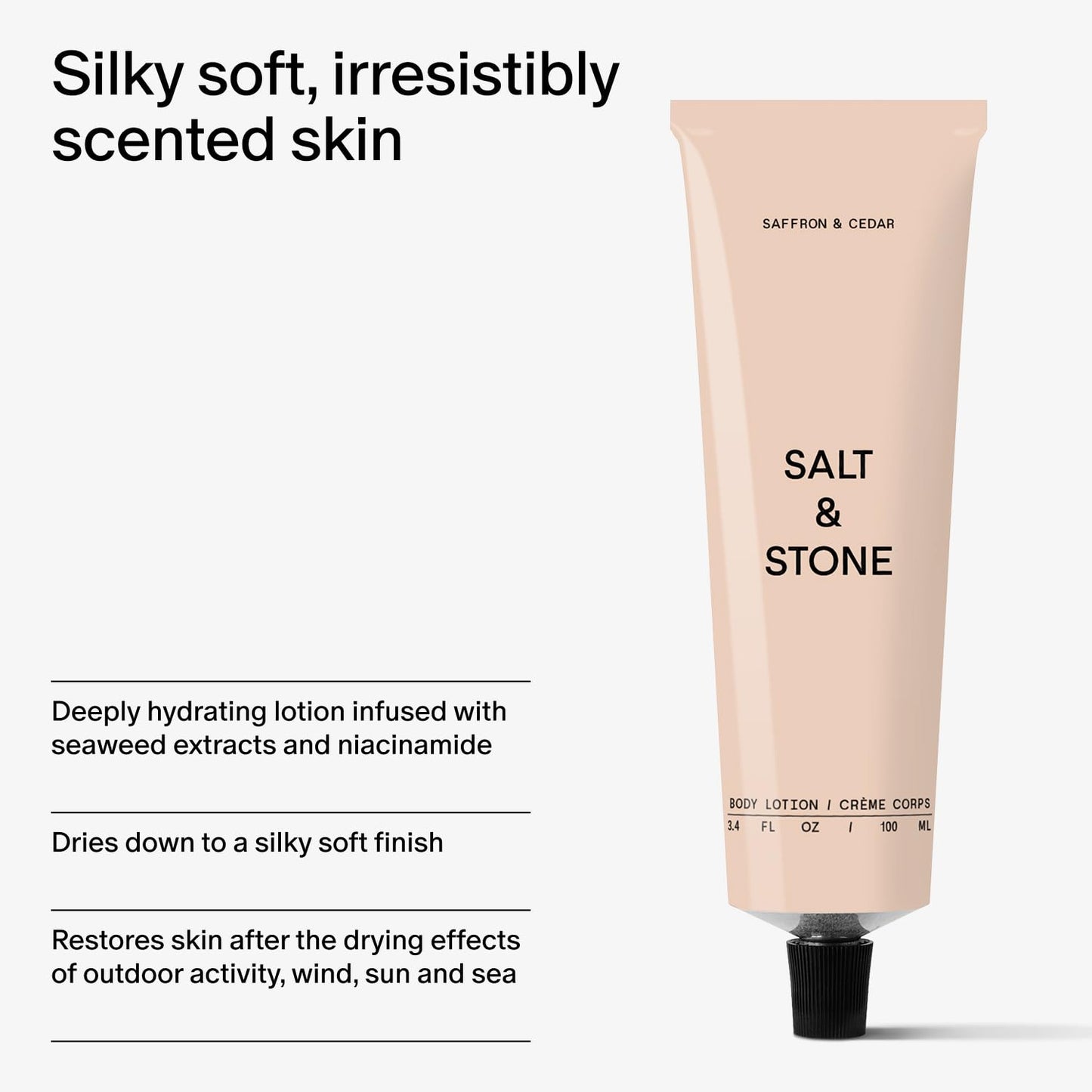 Salt & Stone Body Lotion for Women & Men | Saffron & Cedar | Hydrates, Nourishes & Softens Skin | Restores Dry Skin | Fast-Absorbing | Cruelty-Free & Vegan | 3.4 fl oz