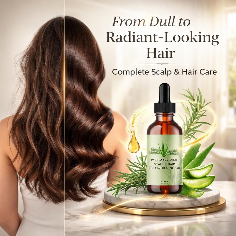 Rosemary Mint Scented Hair and Scalp Oil, 2 oz Lightweight Styling Oil for Daily Hair Care, Smooth Texture Leave-In Oil for All Hair Types