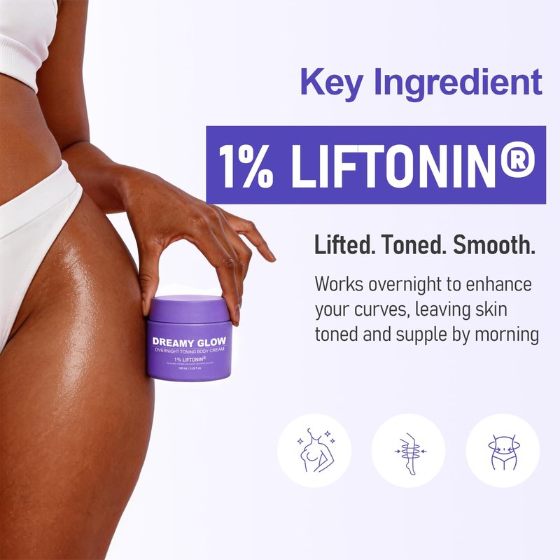 LIFTONIN® Dreamy Glow Overnight Toning Whip Cream - Anti-Cellulite Body Firming Cream with Satin Eye Mask, 3.38 fl oz