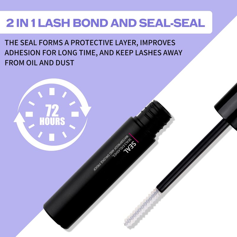 Lash Bond and Seal for Eyelash Cluster: Wendy, Using at Home, 2 in 1 Glue, DIY, Strong & Flexible Hold, 5ml Black Bond, 5ml Clear Seal