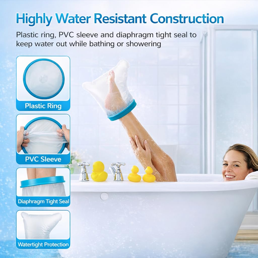 Waterproof Foot Cast Cover for Shower, Reusable Ankle Cast Protector for Adults, Watertight Shower Boot After Surgery, Foot Wound Bandage Dressing Guard, Latex-Free Medical Grade [2026 Upgrade]
