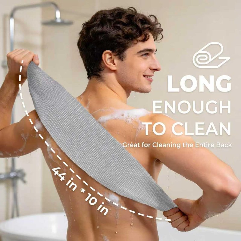 LEICHTEN Grey Intense Exfoliating Washcloth Body Scrubber, Quick Drying Japanese & Korean Exfoliating Cloth, Extra Long Back Exfoliator for Shower, Ideal for Men Women Daily Heavy Duty Deep Cleansing