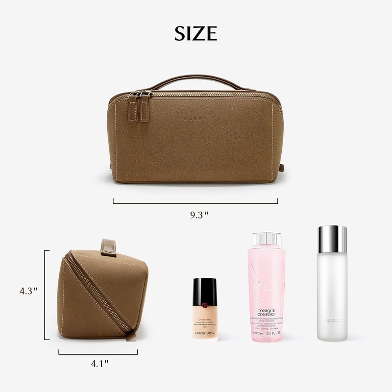 EACHY Travel Makeup Bag - Large Capacity Waterproof PU Leather Cosmetic Organizer for Women