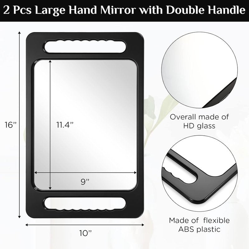 Kigley Large Hand Mirror - Unbreakable Double Handle Barber Mirror | 15.75 x 9.84 Inches, Black