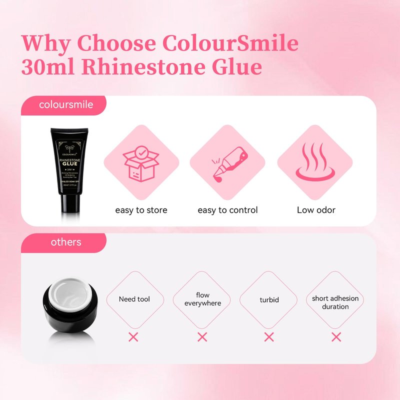COLOURSMILE 30ML Super Strong Nail Rhinestone Glue - UV/LED Lamp Curing Adhesive Gel for 3D Nail Art Gems, Diamonds, Charms & Decorations | Salon & DIY Manicure Beauty Gift