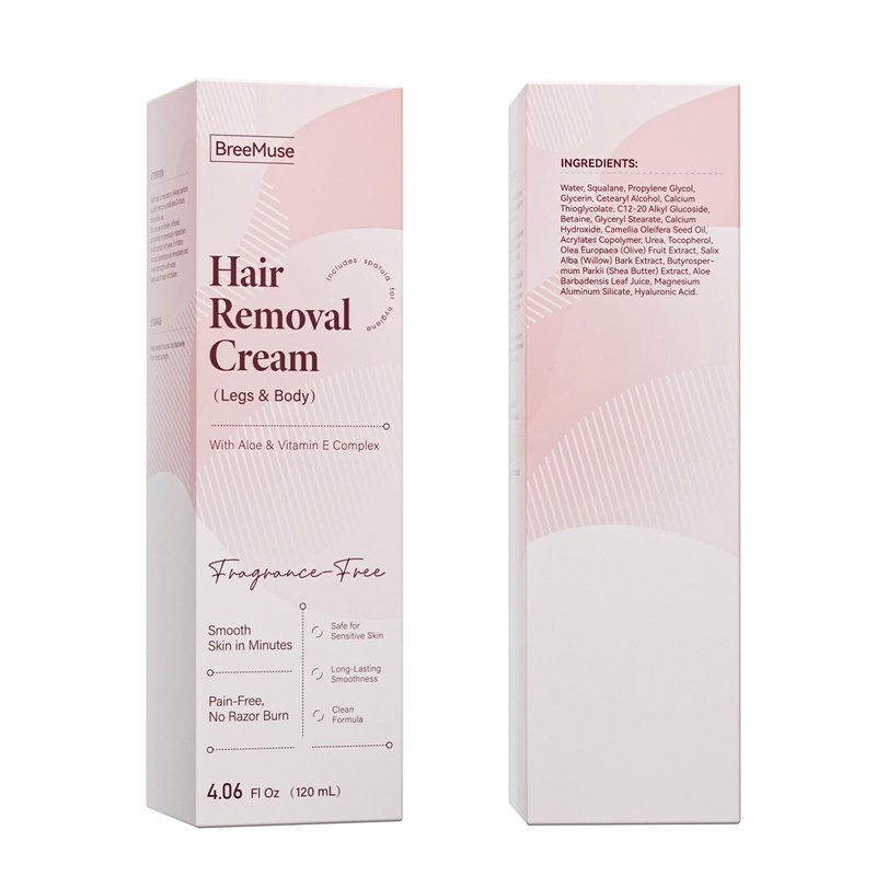 BreeMuse Hair Removal Cream for Women, Painless Depilatory Cream for Legs, Bikini Line & Underarms, Fast 5-10 Minute Body Hair Remover for Sensitive Skin with Moisturizing & Smoothing Formula