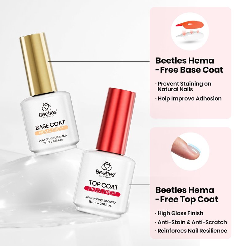 Beetles HEMA Free Builder Gel for Nails, 3 Pcs Glitter Pink Builder Nail Gel with Gel Top and Base Coat Set for Gel Polish Long Lasting Strengthening Safe Low-Sensitivity Formula Nail Gifts for Women